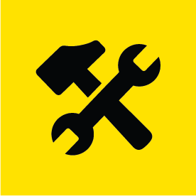 Wrench and hammer icon to represent investment platform practicality and reliability